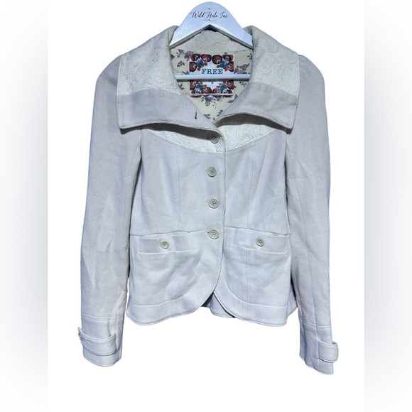 Y2K Free People Cream Knit and Lace Jacket FP Size 2 US Small - Picture 4 of 14